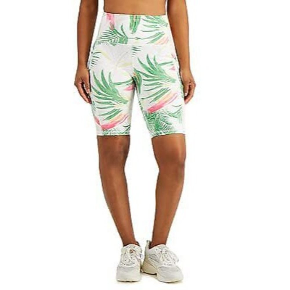 Ideology Women's Pastel Palms Bike Shorts, Green Pink Size XS